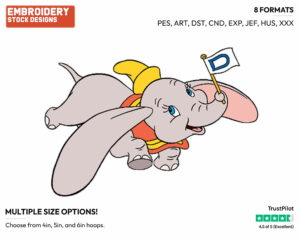 Dumbo Waving Flag - Disney's Dumbo - Embroidery Design in 3 sizes & 8 formats