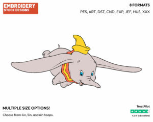 Dumbo Flying - Disney's Dumbo - Embroidery Design in 3 sizes & 8 formats