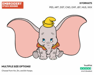 Cute Dumbo - Disney's Dumbo - Embroidery Design in 3 sizes & 8 formats