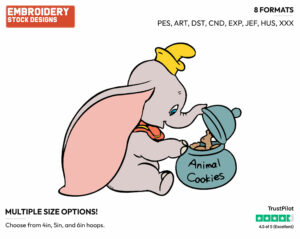 Dumbo In The Cookie Jar - Disney's Dumbo - Embroidery Design in 3 sizes & 8 formats