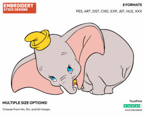 Cute Dumbo - Disney's Dumbo - Embroidery Design in 3 sizes & 8 formats