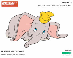 Cute Dumbo - Disney's Dumbo - Embroidery Design in 3 sizes & 8 formats
