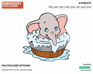 Dumbo Taking A Bath - Disney's Dumbo - Embroidery Design in 3 sizes & 8 formats