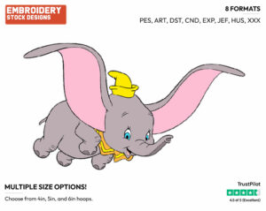 Dumbo Flying - Disney's Dumbo - Embroidery Design in 3 sizes & 8 formats