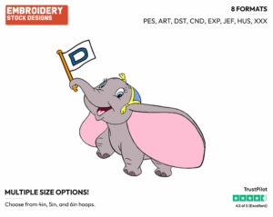 Dumbo Holding A Flag - Disney's Dumbo - Embroidery Design in 3 sizes & 8 formats