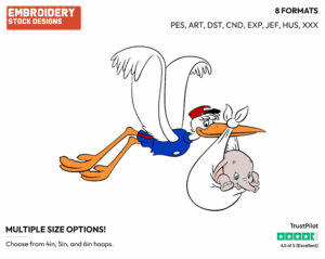 Mr. Stork Carrying Baby Dumbo - Disney's Dumbo - Embroidery Design in 3 sizes & 8 formats