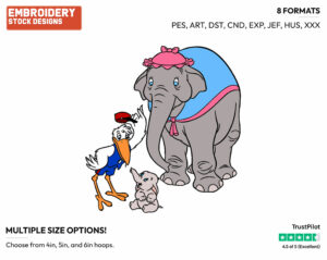 Mr. Stork, Baby Dumbo, Jumbo - Disney's Dumbo - Embroidery Design in 3 sizes & 8 formats