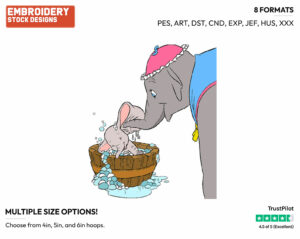 Jumbo Bathing Dumbo - Disney's Dumbo - Embroidery Design in 3 sizes & 8 formats