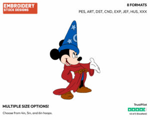 Sorcerer Mickey Mouse - Disney's Mickey Mouse & Friends in Fantasia - Embroidery Design in 3 sizes & 8 formats