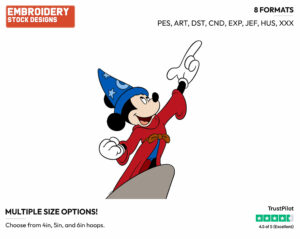 Sorcerer Mickey - Disney's Mickey Mouse & Friends in Fantasia - Embroidery Design in 3 sizes & 8 formats