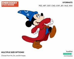 Sorcerer Mickey - Disney's Mickey Mouse & Friends in Fantasia - Embroidery Design in 3 sizes & 8 formats