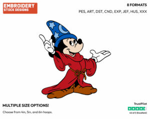 Sorcerer Mickey - Disney's Mickey Mouse & Friends in Fantasia - Embroidery Design in 3 sizes & 8 formats