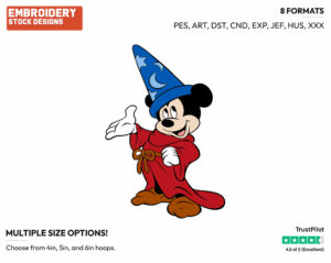 Sorcerer Mickey - Disney's Mickey Mouse & Friends in Fantasia - Embroidery Design in 3 sizes & 8 formats