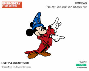Sorcerer Mickey - Disney's Mickey Mouse & Friends in Fantasia - Embroidery Design in 3 sizes & 8 formats