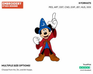 Sorcerer Mickey - Disney's Mickey Mouse & Friends in Fantasia - Embroidery Design in 3 sizes & 8 formats