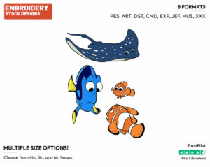 Dory, Marlin, Nemo, Mr. Ray - Disney's Finding Dory - Embroidery Design in 3 sizes & 8 formats