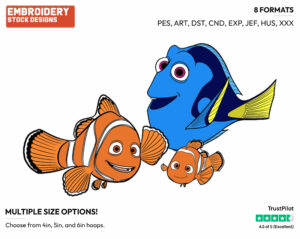 Dory, Nemo, Marlin - Disney's Finding Dory - Embroidery Design in 3 sizes & 8 formats
