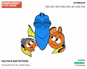 Dory, Nemo, Marlin - Disney's Finding Dory - Embroidery Design in 3 sizes & 8 formats