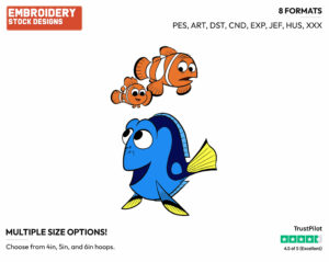 Dory, Nemo, Marlin - Disney's Finding Dory - Embroidery Design in 3 sizes & 8 formats