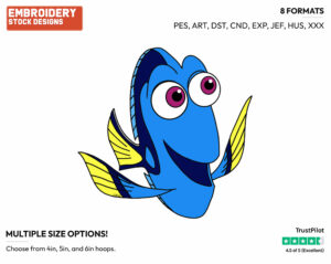 Dory - Disney's Finding Dory - Embroidery Design in 3 sizes & 8 formats