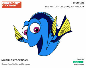 Dory - Disney's Finding Dory - Embroidery Design in 3 sizes & 8 formats