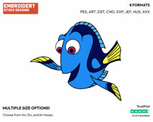 Dory - Disney's Finding Dory - Embroidery Design in 3 sizes & 8 formats