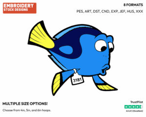 Dory - Disney's Finding Dory - Embroidery Design in 3 sizes & 8 formats