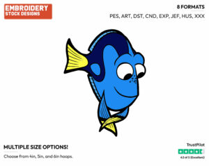 Dory - Disney's Finding Dory - Embroidery Design in 3 sizes & 8 formats