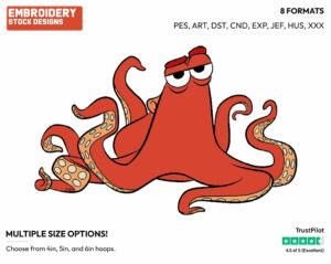 Hank The Septopus - Disney's Finding Dory - Embroidery Design in 3 sizes & 8 formats