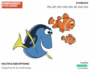 Marlin, Nemo, Dory - Disney's Finding Nemo - Embroidery Design in 3 sizes & 8 formats