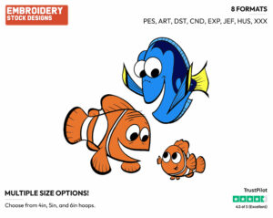 Marlin, Nemo, Dory - Disney's Finding Nemo - Embroidery Design in 3 sizes & 8 formats