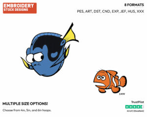 Dory, Marlin - Disney's Finding Nemo - Embroidery Design in 3 sizes & 8 formats