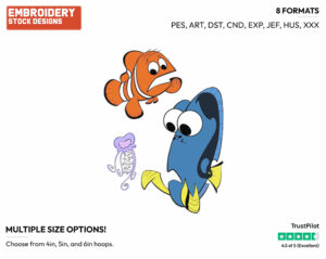 Dory, Marlin, Jellyfish - Disney's Finding Nemo - Embroidery Design in 3 sizes & 8 formats