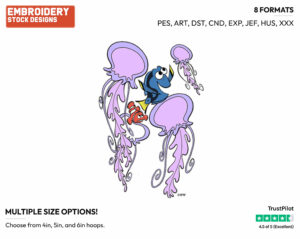 Dory, Marlin, Jellyfish - Disney's Finding Nemo - Embroidery Design in 3 sizes & 8 formats