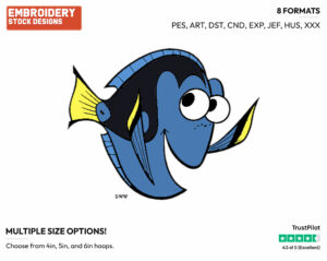 Dory - Disney's Finding Nemo - Embroidery Design in 3 sizes & 8 formats