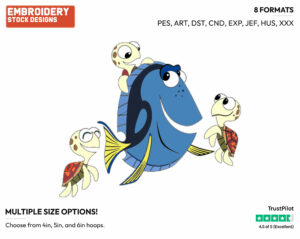 Dory, Turtles - Disney's Finding Nemo - Embroidery Design in 3 sizes & 8 formats