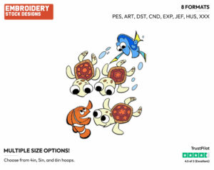 Dory, Marlin, Turtles - Disney's Finding Nemo - Embroidery Design in 3 sizes & 8 formats
