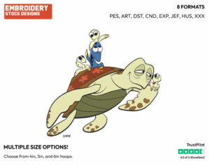 Dory, Crush, Juvenile Turtles - Disney's Finding Nemo - Embroidery Design in 3 sizes & 8 formats
