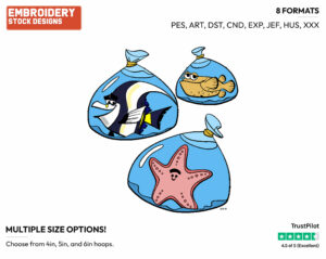 Gill, Bloat, Peach In Bags - Disney's Finding Nemo - Embroidery Design in 3 sizes & 8 formats