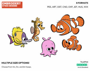 Nemo, Marlin, Pearl, Sheldon, Tad - Disney's Finding Nemo - Embroidery Design in 3 sizes & 8 formats