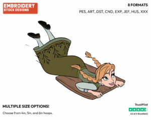 Anna Sledding - Disney's Frozen - Embroidery Design in 3 sizes & 8 formats