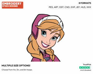 Anna's Face - Disney's Frozen - Embroidery Design in 3 sizes & 8 formats