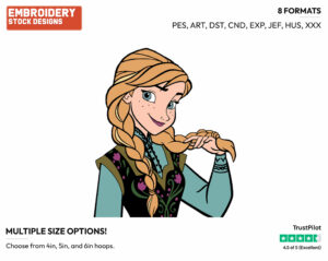 Anna Holding Up One Of Her Braids - Disney's Frozen - Embroidery Design in 3 sizes & 8 formats