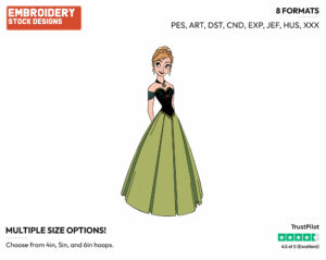 Anna In Green Dress - Disney's Frozen - Embroidery Design in 3 sizes & 8 formats