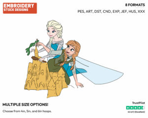 Anna And Elsa Building A Sand Castle At The Beach - Disney's Frozen - Embroidery Design in 3 sizes & 8 formats