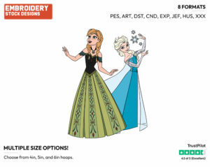 Anna, Elsa - Disney's Frozen - Embroidery Design in 3 sizes & 8 formats