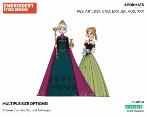 Anna, Elsa - Disney's Frozen - Embroidery Design in 3 sizes & 8 formats