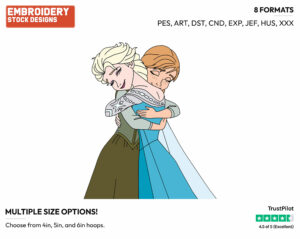Anna, Elsa Hugging - Disney's Frozen - Embroidery Design in 3 sizes & 8 formats