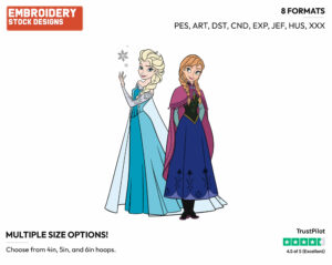 Anna, Elsa Back To Back - Disney's Frozen - Embroidery Design in 3 sizes & 8 formats