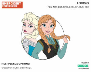 Anna, Elsa Back To Back - Disney's Frozen - Embroidery Design in 3 sizes & 8 formats
